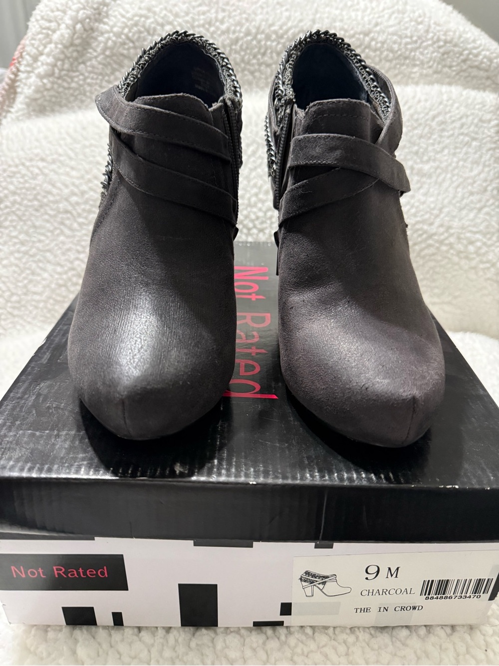 Not Rated Charcoal Suede-Look Ankle Booties with Wrap Strap